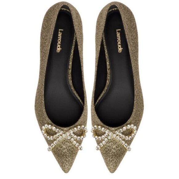 Larroude Lee Crystal-Embellished Lurex Flats Sz 11 - Picture 3 of 12